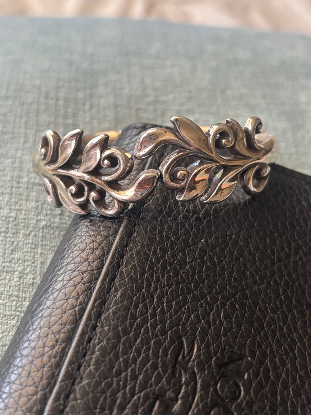 Vintage Brighton Silver Leaf Cuff Bracelet